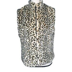 Preston & York Leopard Print Faux Fur Zip-Up Vest Womens Size Medium